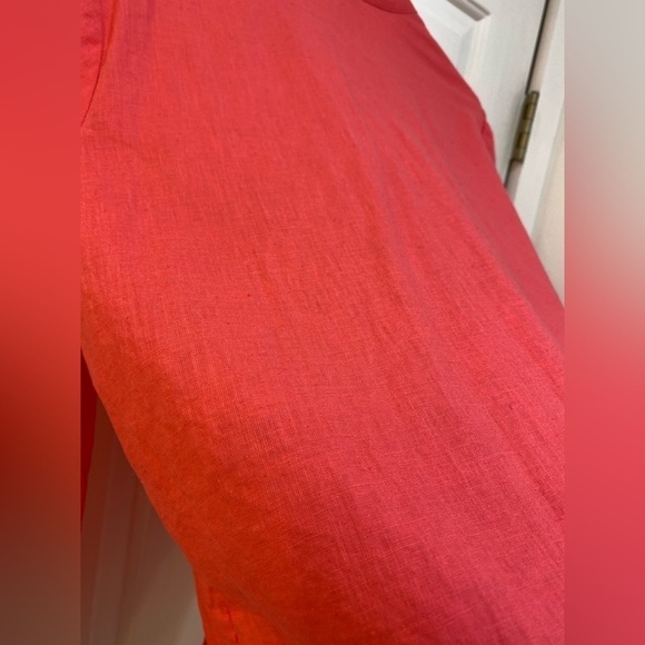 Women's Linen Cotton Blend Pink Button Up Blouse Classic Roll Tab Sleeve Size M - Picture 4 of 10